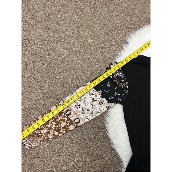 Maurices Medium Black and Floral sleeve Mock Neck Waffle Knit Top - Picture 9 of 14